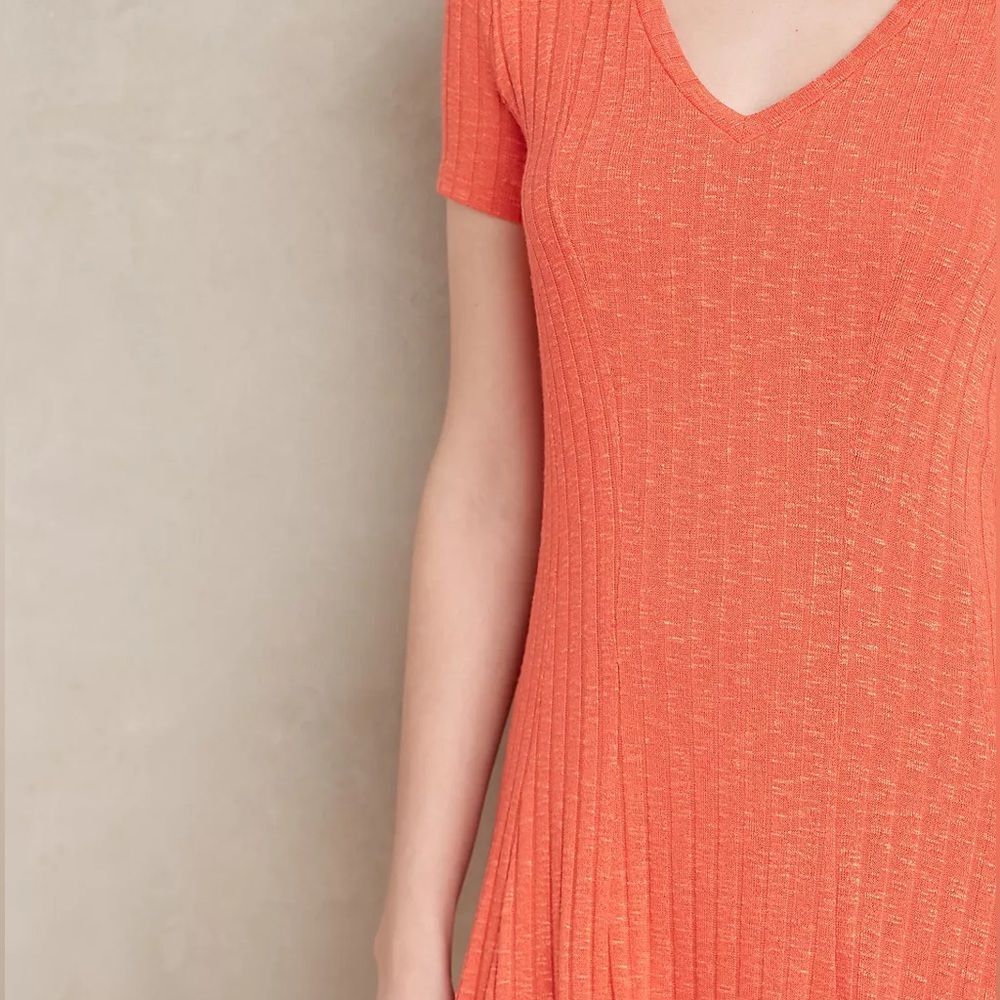 Anthropologie Dolan Left Coast Red Merle Knit Ribbed Flare Shirt Dress Size XXS - Picture 2 of 9